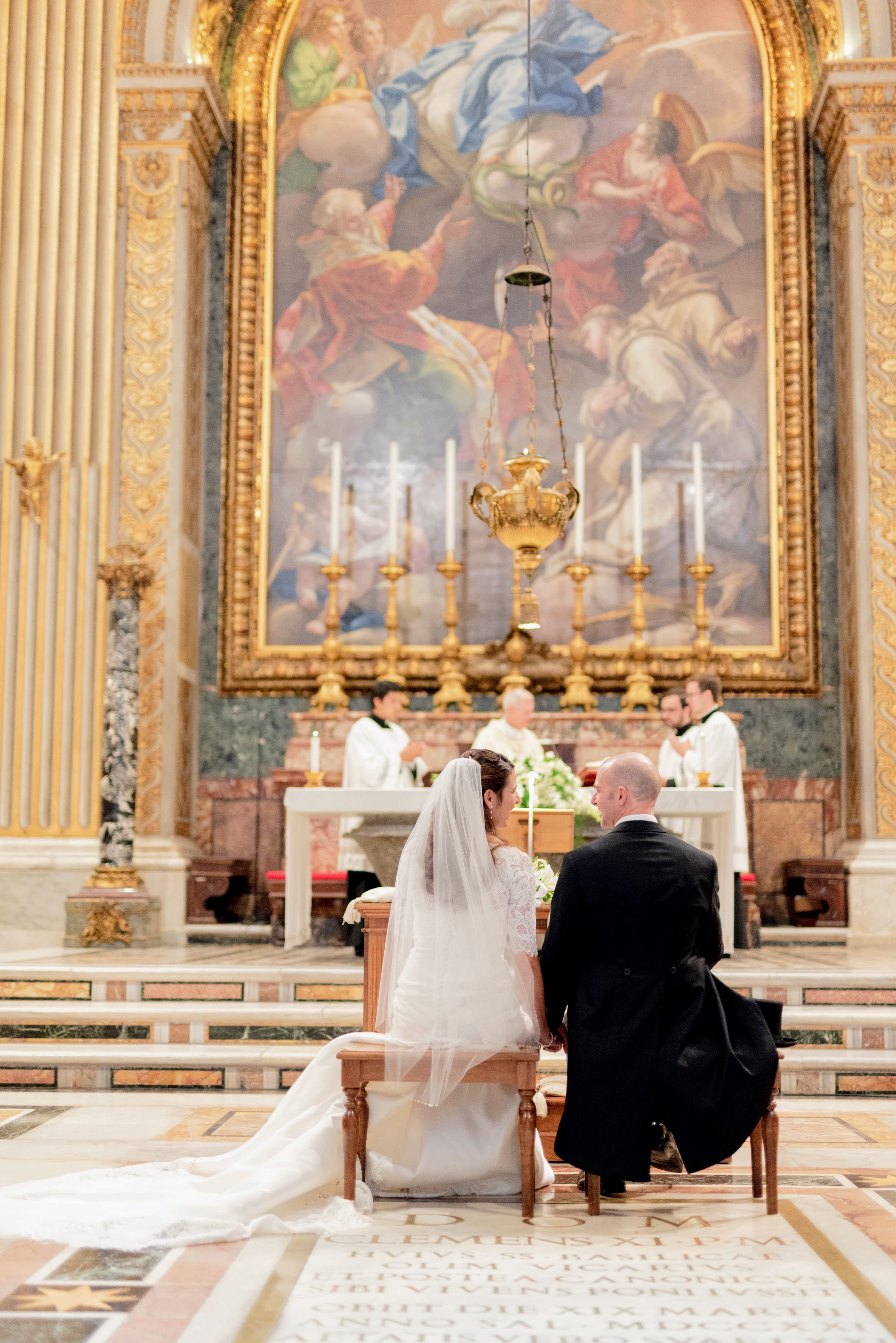 Catholic wedding ceremony at the altar